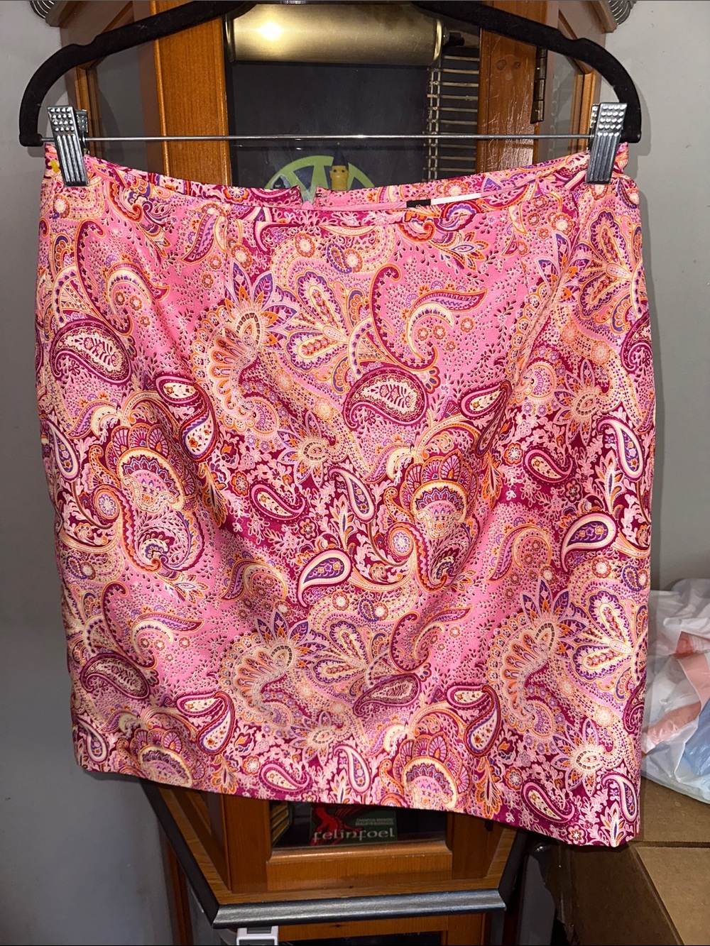 Le Suit Pink Paisley Mini Skirt with Multicolor Accents